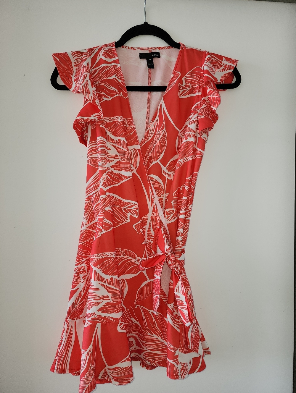 Aqua Coral and White Floral Wrap Mini Dress XS